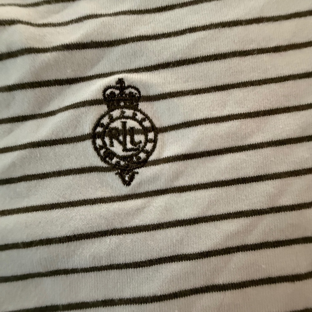 Lauren Active Ralph Lauren Womens XL Green White Striped V-Neck Polo Shirt - Picture 3 of 9